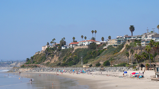 The beach next to the San Clemente Pier in Orange County, California, USA.