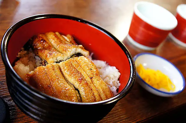very famous roasted eel rice photoed in Fushimi inari(伏見稲荷), Kyoto, Jaspan, which has a long history about 470 years.