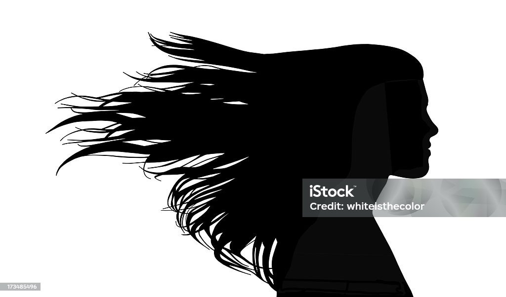 Donna con lunghi capelli nel vento stretto - Illustrazione stock royalty-free di Vento