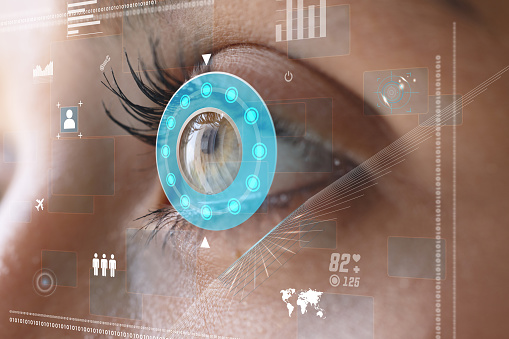 Human eye and graphical interface. Smart wearable technology concept