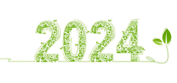 istock 2024 New year, Eco friendly, Sustainability planning concept with globe and World environmental green doodle icons drawing set on white background ,Vector illustration 1734877050