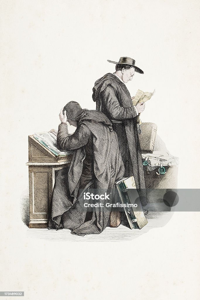 베네딕트 몽크 전통적인 옷의 19세기 - 로열티 프리 승려-종교 직업 스톡 일러스트