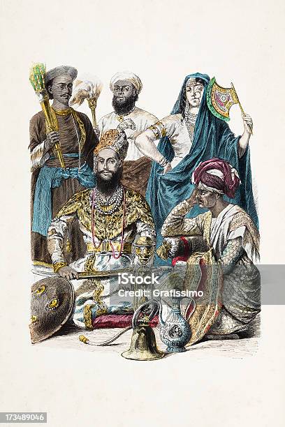 Rei De Deli Com Indian Na Roupa Tradicional 1870 - Arte vetorial de stock e mais imagens de Rei - Pessoa Real - Rei - Pessoa Real, Cultura Indiana, Índia