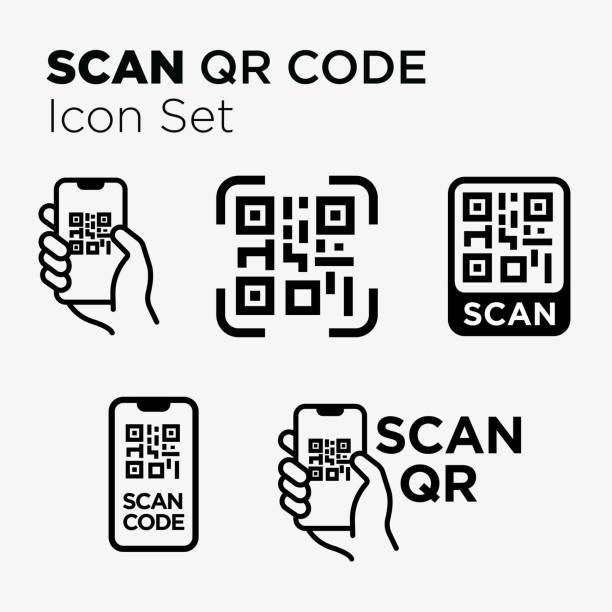 qr scan icon set qr scan icon set qr code stock illustrations