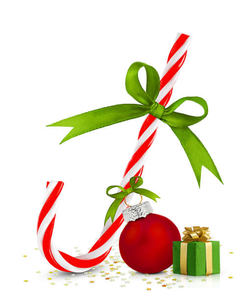 istock Christmas caramel stick, sphere and confetti gift box. Highlighted on a white background 1734906180