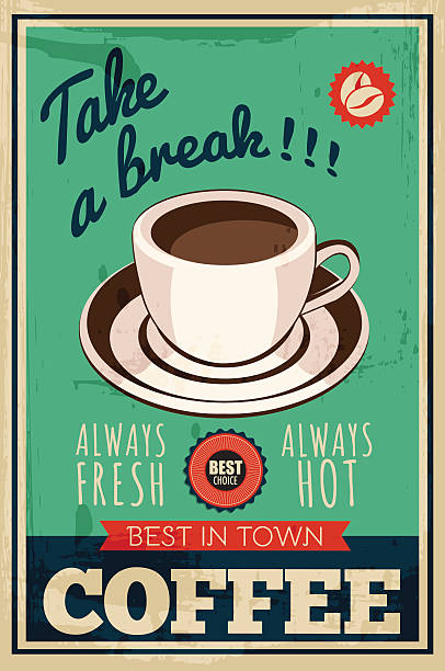 illustrazioni stock, clip art, cartoni animati e icone di tendenza di caffè poster vettoriale - coffee espresso retro revival coffee cup