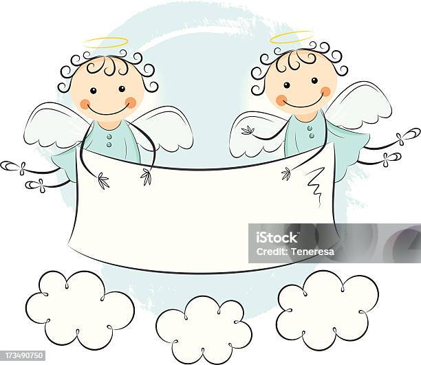 Две Little Angels — стоковая векторная графика и другие изображения на тему Младенец - Младенец, Ангел, Рай