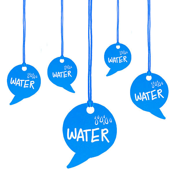 istock Water icon speech bubbles is hanging on blue paper 173491198