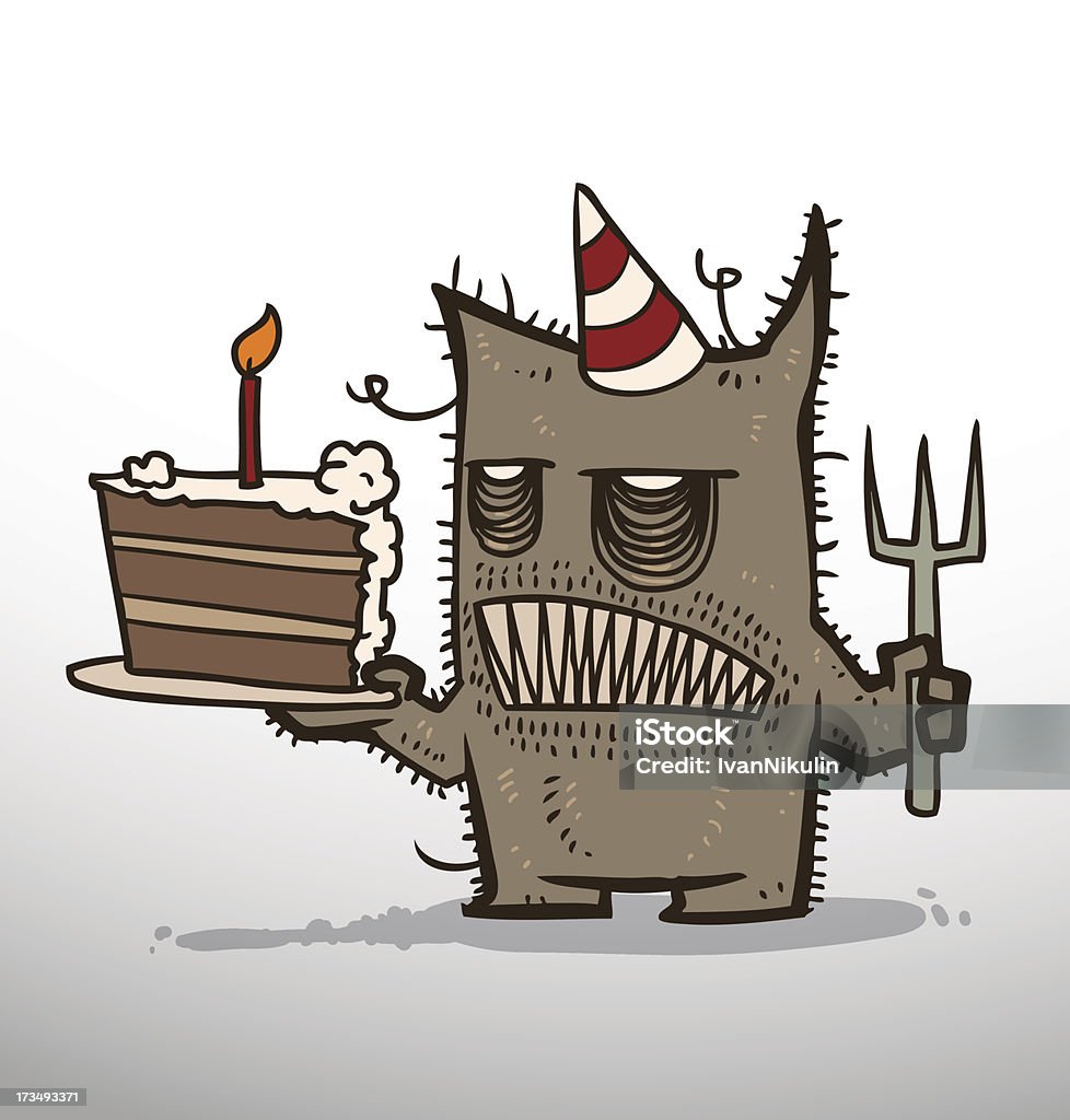 Potwór urodziny z kawałek ciasto - Grafika wektorowa royalty-free (Brzydota)