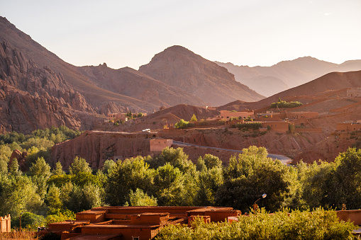 Nature, rocks and mountains in Dades Gorge Morocco during sunset. High quality photo