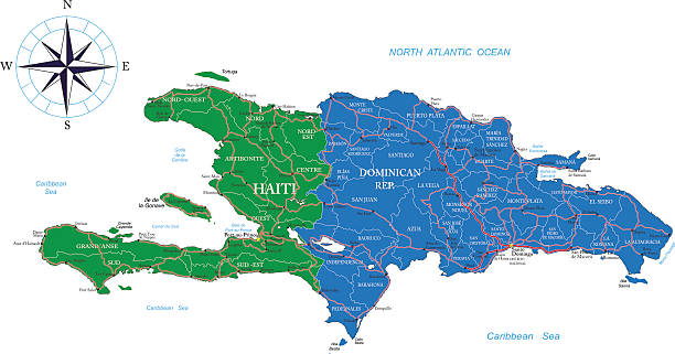 Dominican Republic and Haiti map Detailed map of Haiti and the Dominican Rep.. dominican republic map stock illustrations