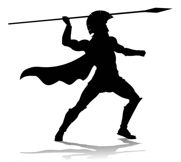 ilustrações, clipart, desenhos animados e ícones de silhueta espartana gladiador trojan guerreiro grego - roman army isolated on white classical greek