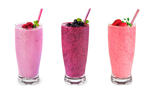 フルーツのスムージー - raspberry milkshake ストックフォトと画像