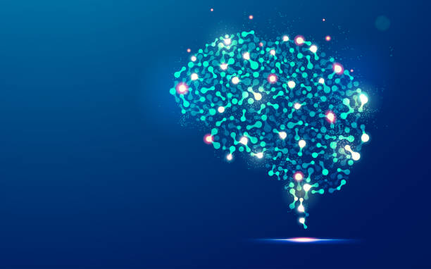 brianLink concept of biotechnology or machine learning, graphic of brain shape combined with biological element neural technology stock illustrations
