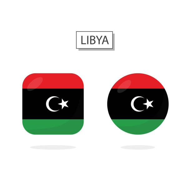リビアの国旗2図形アイコン3d漫画スタイル。 - libya flag libyan flag three dimensional shape点のイラスト素材／クリップアート素材／マンガ素材／アイコン素材