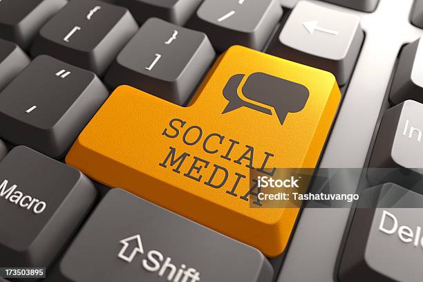 Keyboard With Social Media Button Stock Photo - Download Image Now - Backgrounds, Communication, Horizontal