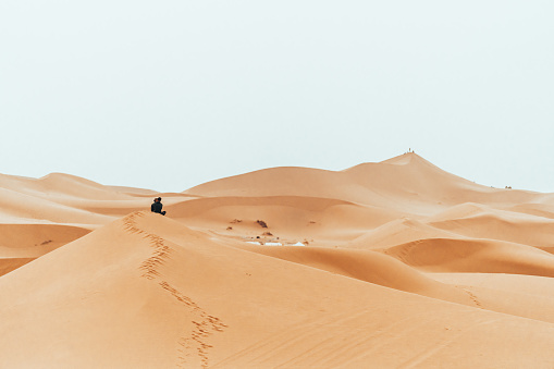 Sand texture during sunrise, Sahara Merzouga Desert landscape oriented. High quality photo
