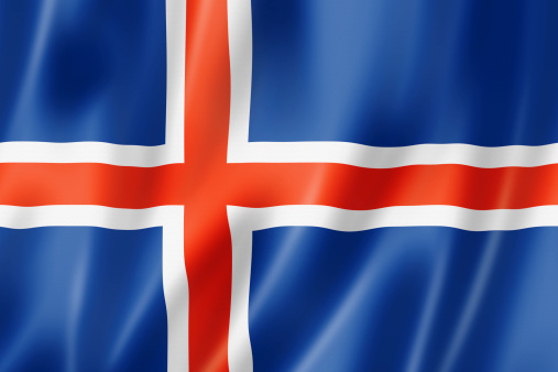 Iceland flag, three dimensional render, satin texture