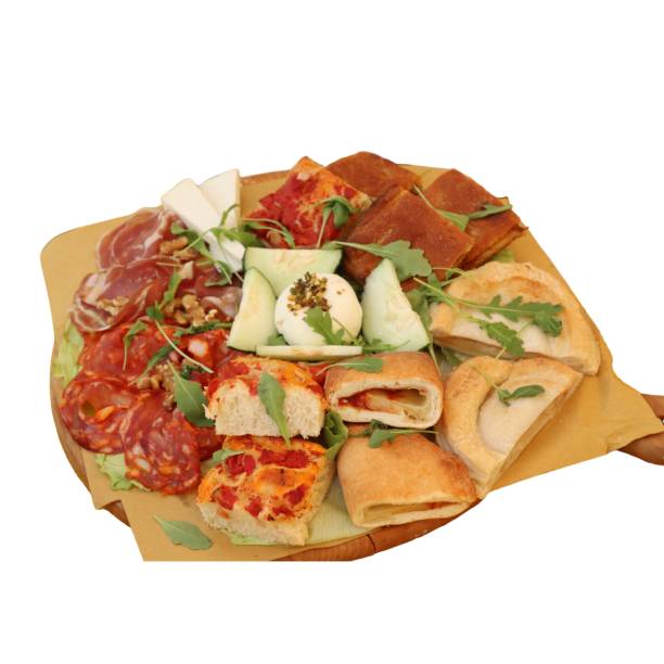 istock Appetizer of pizzas bruschetta and salami on white background- 1735057746
