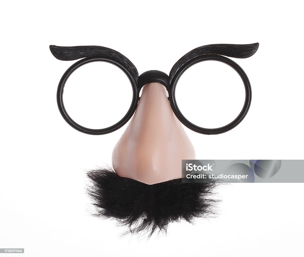 Classic glasses and mustache disguise on white background Funny costume glasses. Eyeglasses Stock Photo