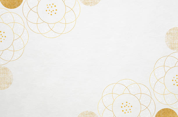 Japanese washi paper background with floral frame illustration