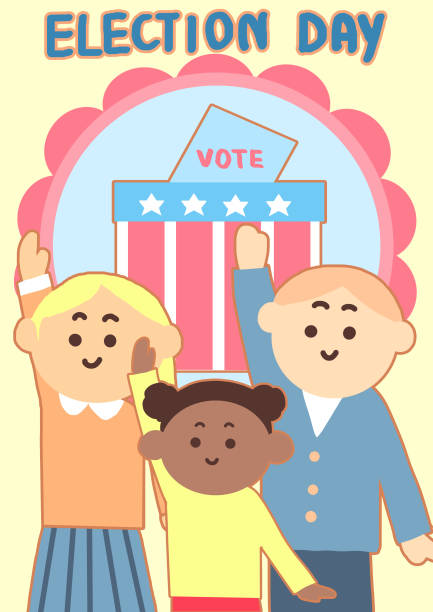 illustrazioni stock, clip art, cartoni animati e icone di tendenza di gruppo di persone che alzano le mani insieme per mostrare il diritto di voto. - big day out