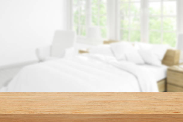 istock Bedroom table wooden board shelf product presentation background 3D 1735103488