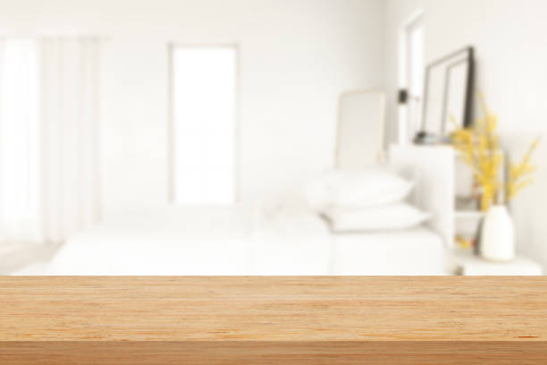 Bedroom table wooden board shelf product presentation background 3D