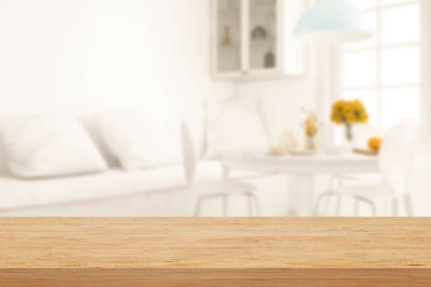 istock Livingroom table wooden board shelf product presentation template 3D 1735104010