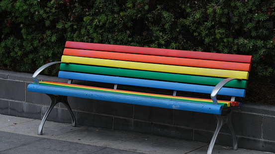 LGBTQ friendly area with a rainbow chair.