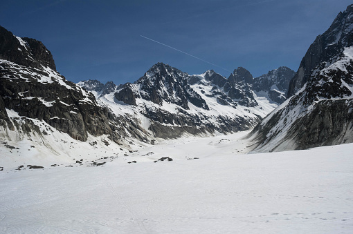 view of mont blanc massif from vallee blanche in france