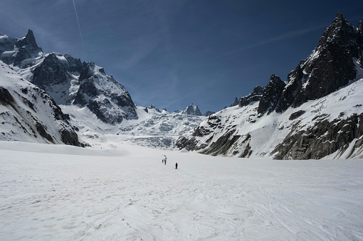 view of the mer de glace glacier in france