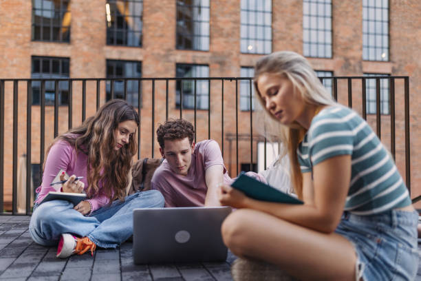 istock Group of generation Z students studying together outdoors after school. 1735134688