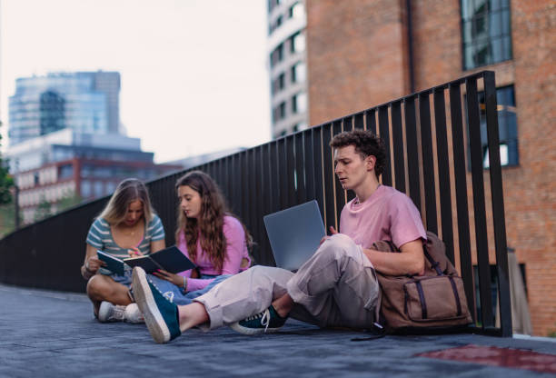 istock Group of generation Z students studying together outdoors after school. 1735136843