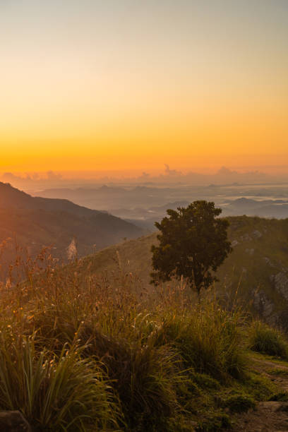 пейзаж пика маленького адама во время потрясающего восхода солнца в элле, шри-ланка - малый пик адама стоковые фото и изображения