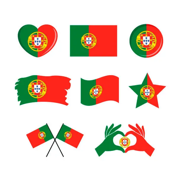 Vector illustration of Portugal flag icon set vector isolated on a white background