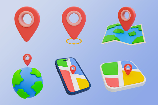 3d minimal location pin icon. destination pin. set of map pin icons. 3d illustration. clipping path included.