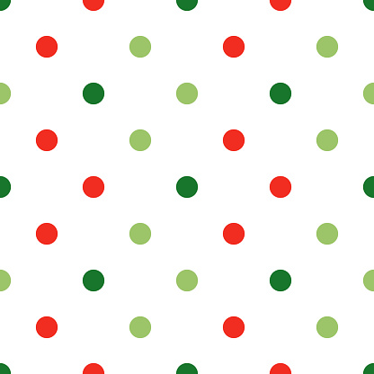Small red and green on white vector polka dot seamless pattern for Christmas and holiday package design