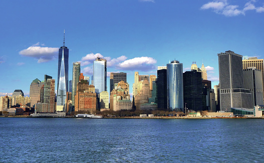 Tall skyscrapers on the New York City skyline in Lower Manhattan, United States of America.