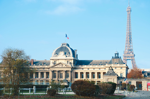 École militaire with Eiffel Tower in Paris winter France