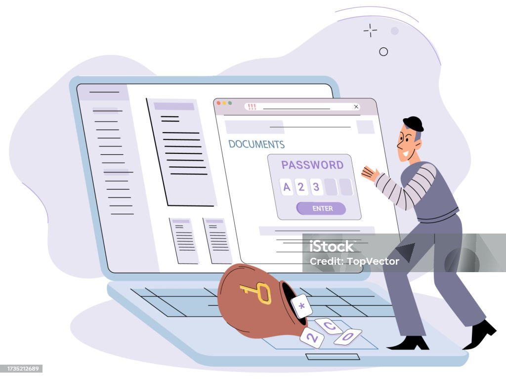 Computer Password Hack Cyber Criminal With Laptop Stealing User ...