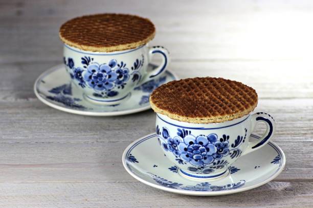 traditional Dutch syrup waffles with Delftware