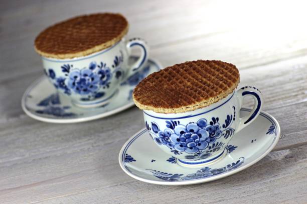 istock traditional Dutch syrup waffles with Delftware 1735242036