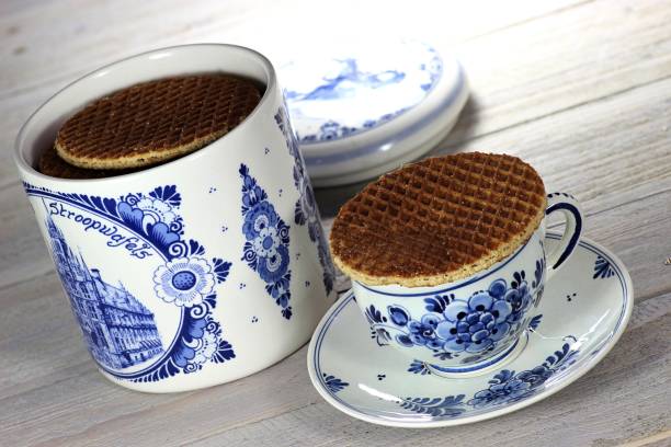 istock traditional Dutch syrup waffles with Delftware 1735243090
