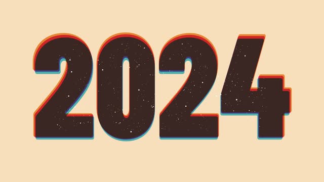 2024 new year frame with riso print effect. Vintage decoration of 70s 80s, 90s. Aesthetics of the risograph and old school style. Deep space surfaces.Vaporwave style. Design Element for New Year 2024