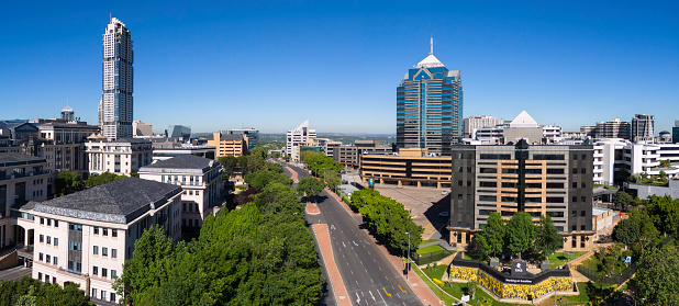 Sandton City with the Leonardo building and RMB bank on the right, seen as a panoramic view