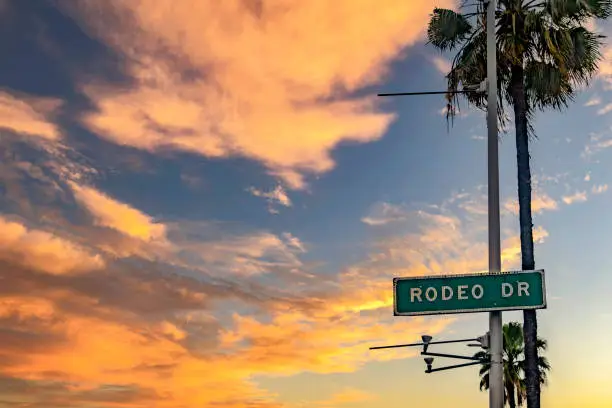 Photo of Beautiful Rodeo Drive street sign in Beverly Hills in the city of California in the United States of America.