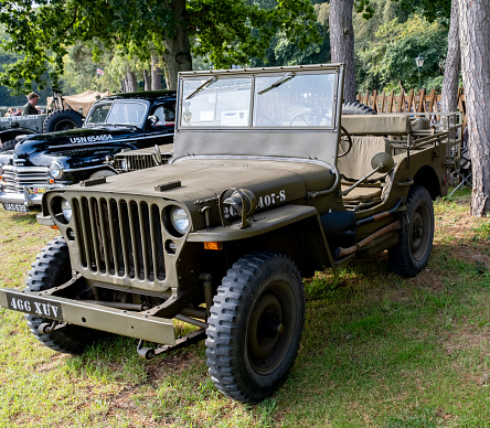 Holt, Norfolk, UK  September 16 2023. Restored US military jeep on display at the annual 1940s weekend in Holt, Norfolk