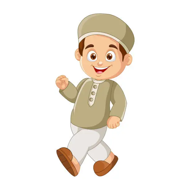 Vector illustration of Vector happy muslim boy cartoon