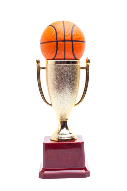 istock Gold cup with basketball ball isolated on white background 1735315028